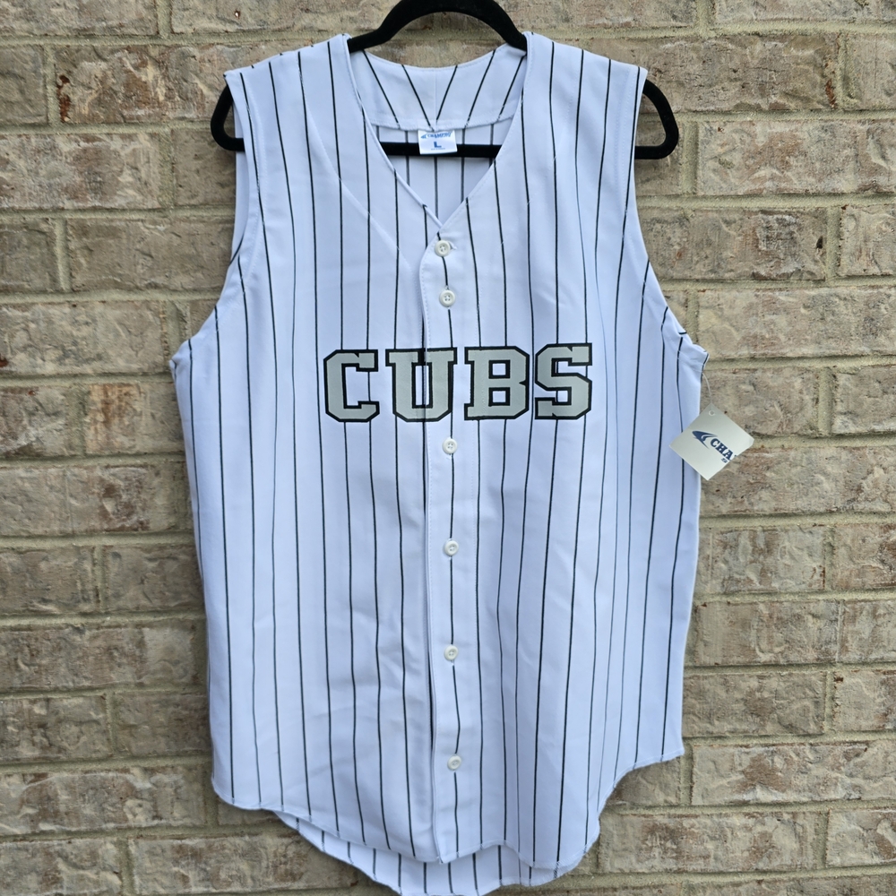 Vintage CHAMPRO SPORTS CUBS Button  Up Sleeveless Jersey White Stripes #16 RARE